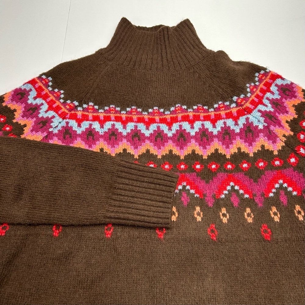 Lou & Grey Chocolate Knit Fairisle Mock Neck Sweater Women’s S Colorful - Picture 15 of 16